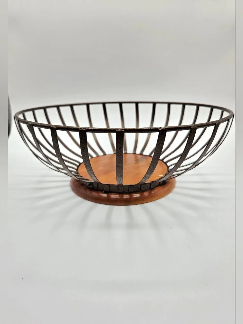 Decorative Rustic Metal and Wood Fruit Bowl